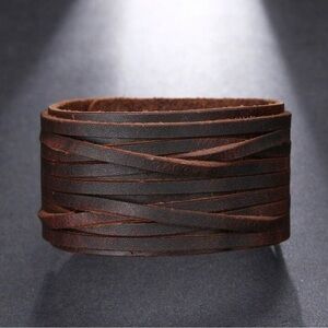 Rustic Brown Adjustable Wrapped Leather Cuff Bracelet
